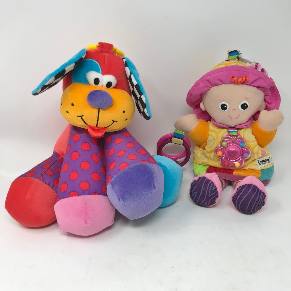 (2) Lamaze Plush Developmental Toys Squeaker Rattle Crinkle Colorful Learning